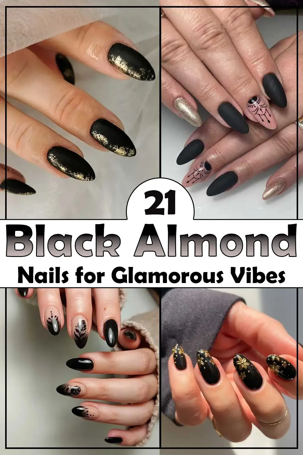 21 Black Almond Nails