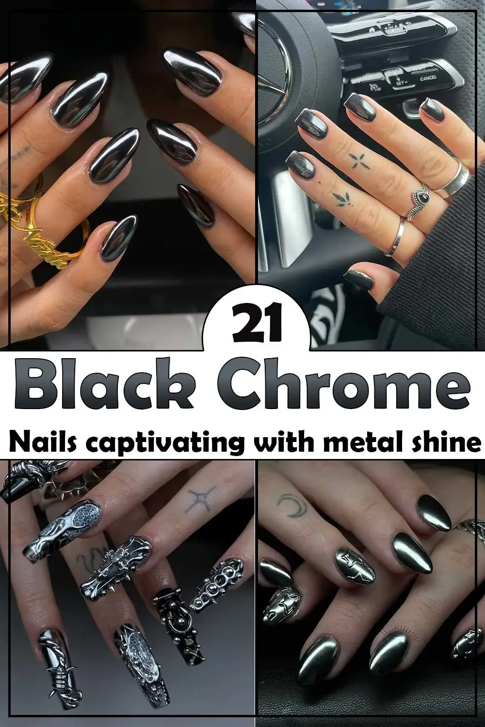 21 Sleek Black Chrome Nails