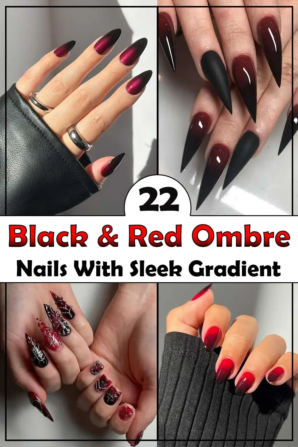 22 Black and Red Ombre Nails