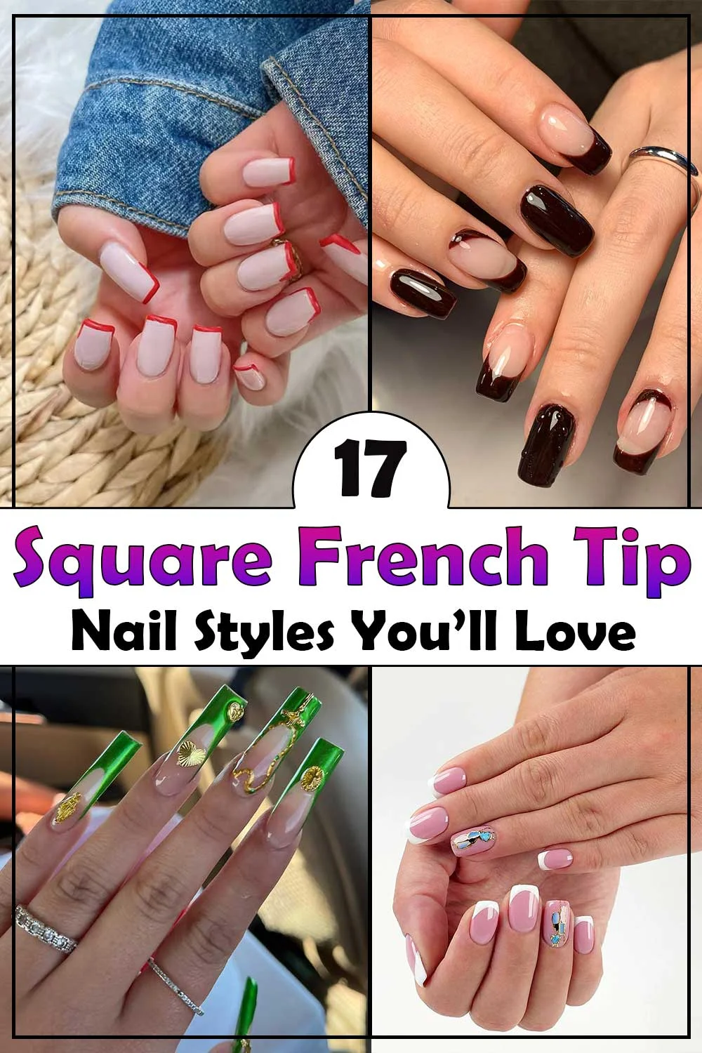 17 Square French Tip Nails